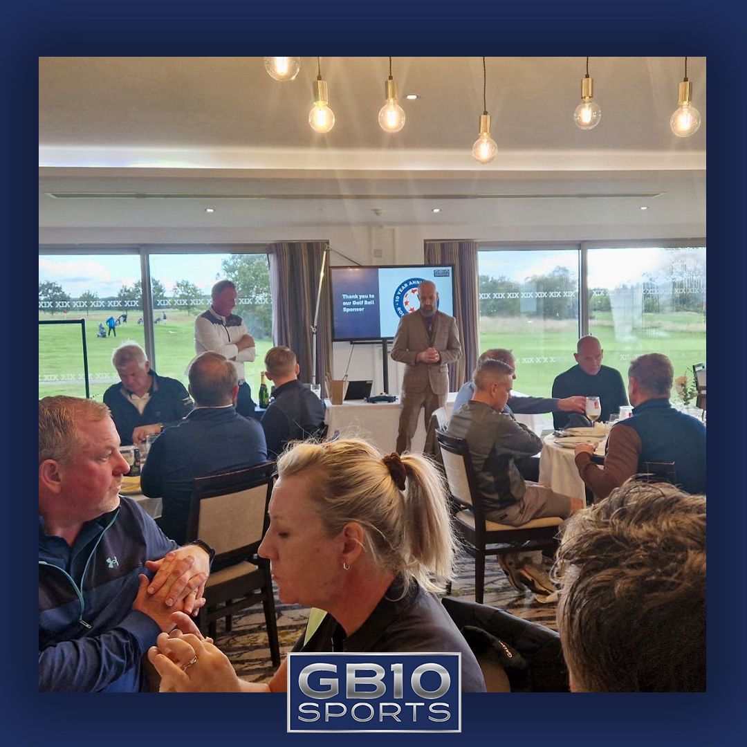 Guests seated at GB10’s first fundraising day at Farleigh Golf Club, raising money for wheelchair football innovation